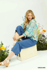 Umgee Watercolor Floral Blouse with Flounce Sleeve 100100747971424 47 Affordable Fashion Under $100 Jerry's Apparel 
