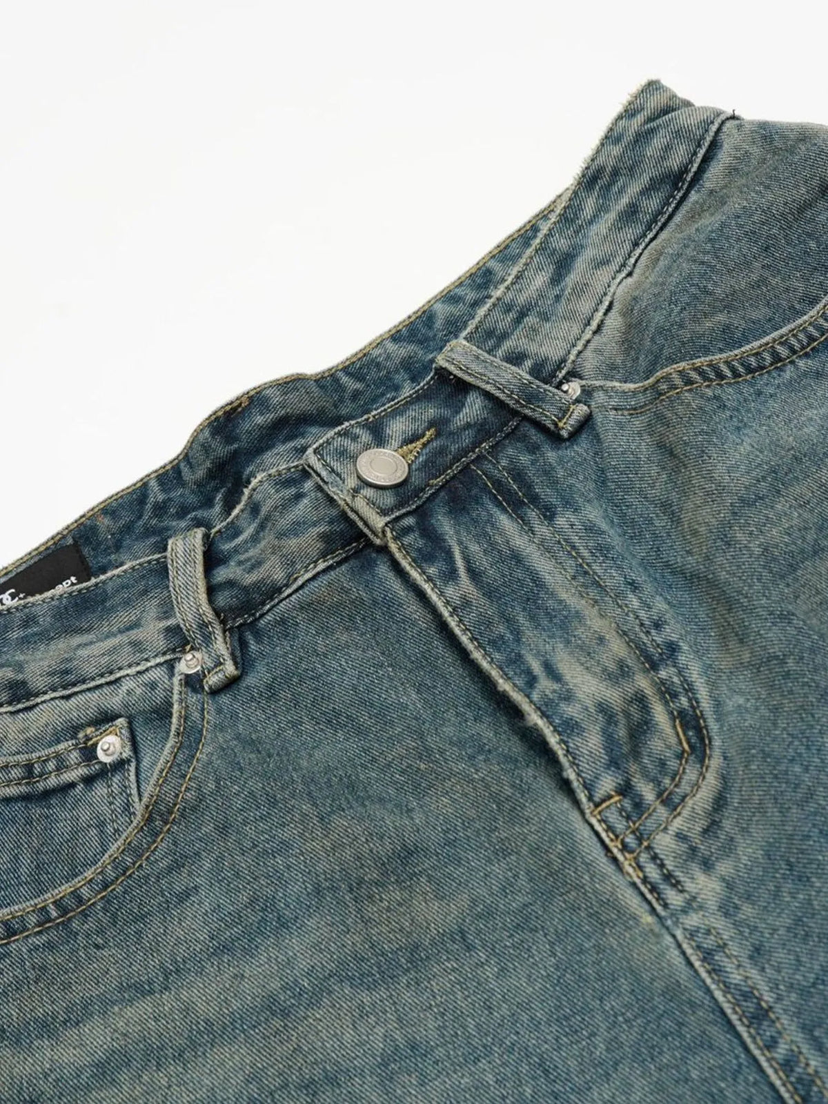 Men's Distressed Camo Patchwork Denim Shorts