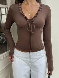 Lace-Trimmed V-Neck Long Sleeve T-Shirt 101001034091782 33 Affordable Fashion Under $100 Jerry's Apparel 
