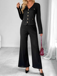 Ribbed Knit Cardigan & Wide Leg Pants Set 100100878127832 56 Affordable Fashion Under $100 Jerry's Apparel 