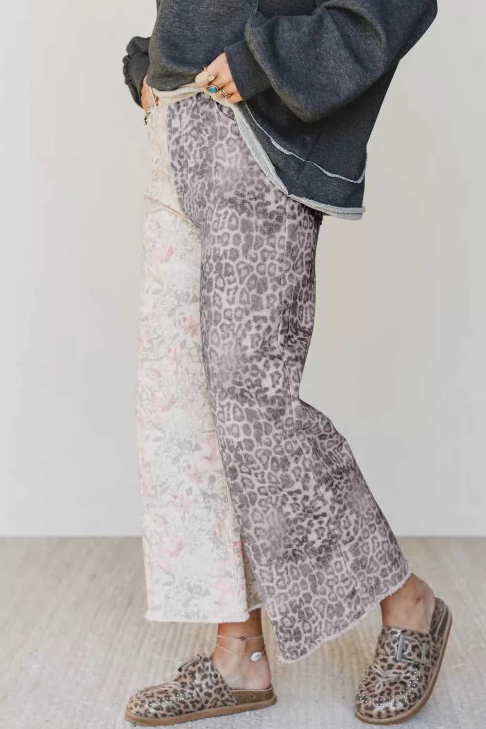 Floral and Leopard Print Wide-Leg Jeans 100100407191762 62 Affordable Fashion Under $100 Jerry's Apparel 
