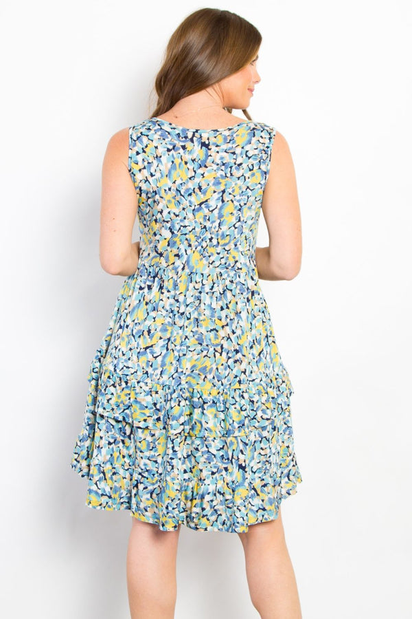 Full Size Print Wrinkle Free Ruffled Dress