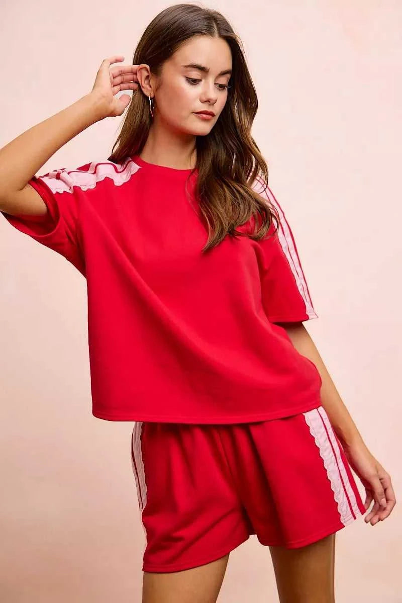 BiBi French Terry Side Lace Detail Short Sleeves Top 100100237661933 42 Affordable Fashion Under $100 Jerry's Apparel 