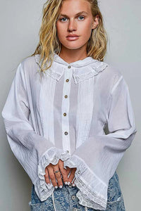 POL Woven Lace Trim Pintuck Button-Down Shirt 100100784961327 66 Affordable Fashion Under $100 Jerry's Apparel 