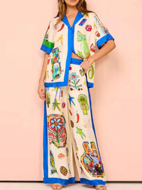 Printed Button Up Shirt and Pants Set