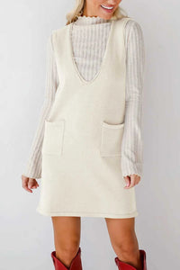 Lovelet Pocketed V-Neck Mini Sweater Overall Dress 100100741662145 42 Affordable Fashion Under $100 Jerry's Apparel 