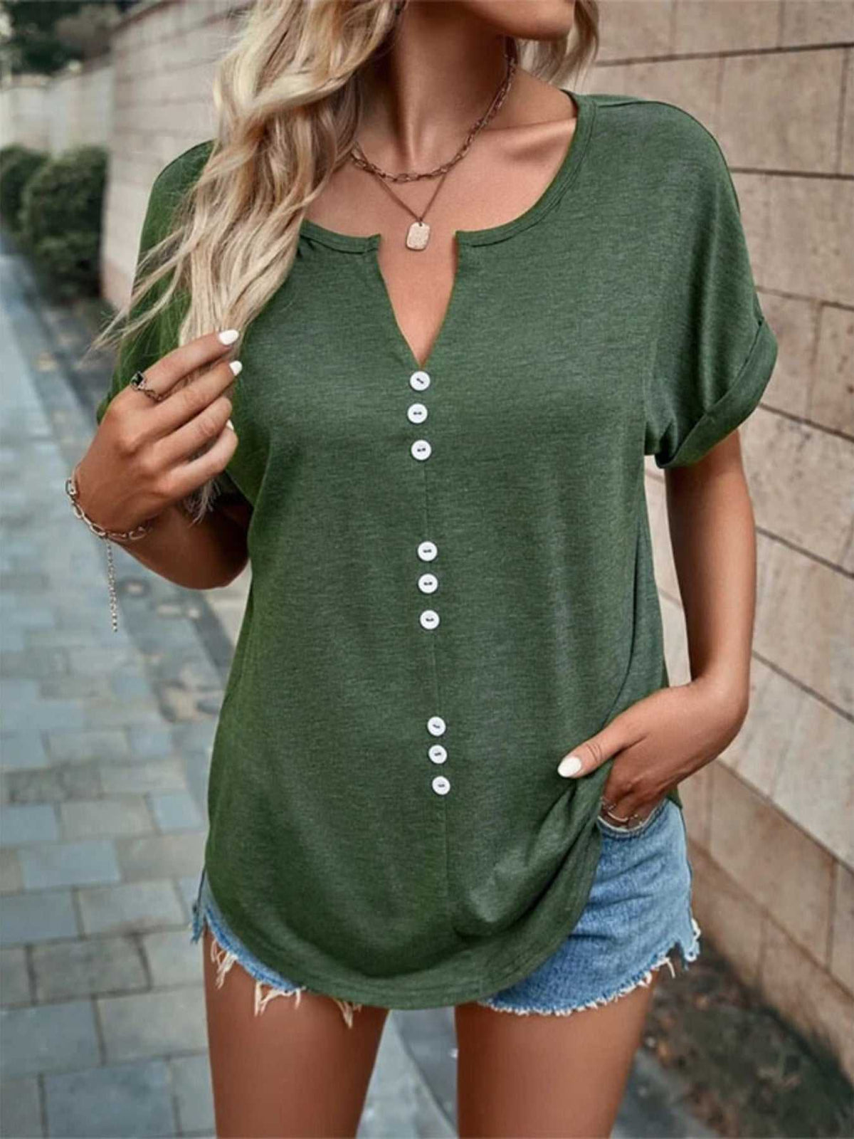 Full Size Decor Button Short Sleeve T-Shirt Plus Size 100100492662512 24 Affordable Fashion Under $100 Jerry's Apparel 