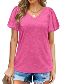 V-Neck Puff Sleeve Casual T-Shirt