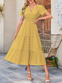 Tiered Notched Short Sleeve Dress