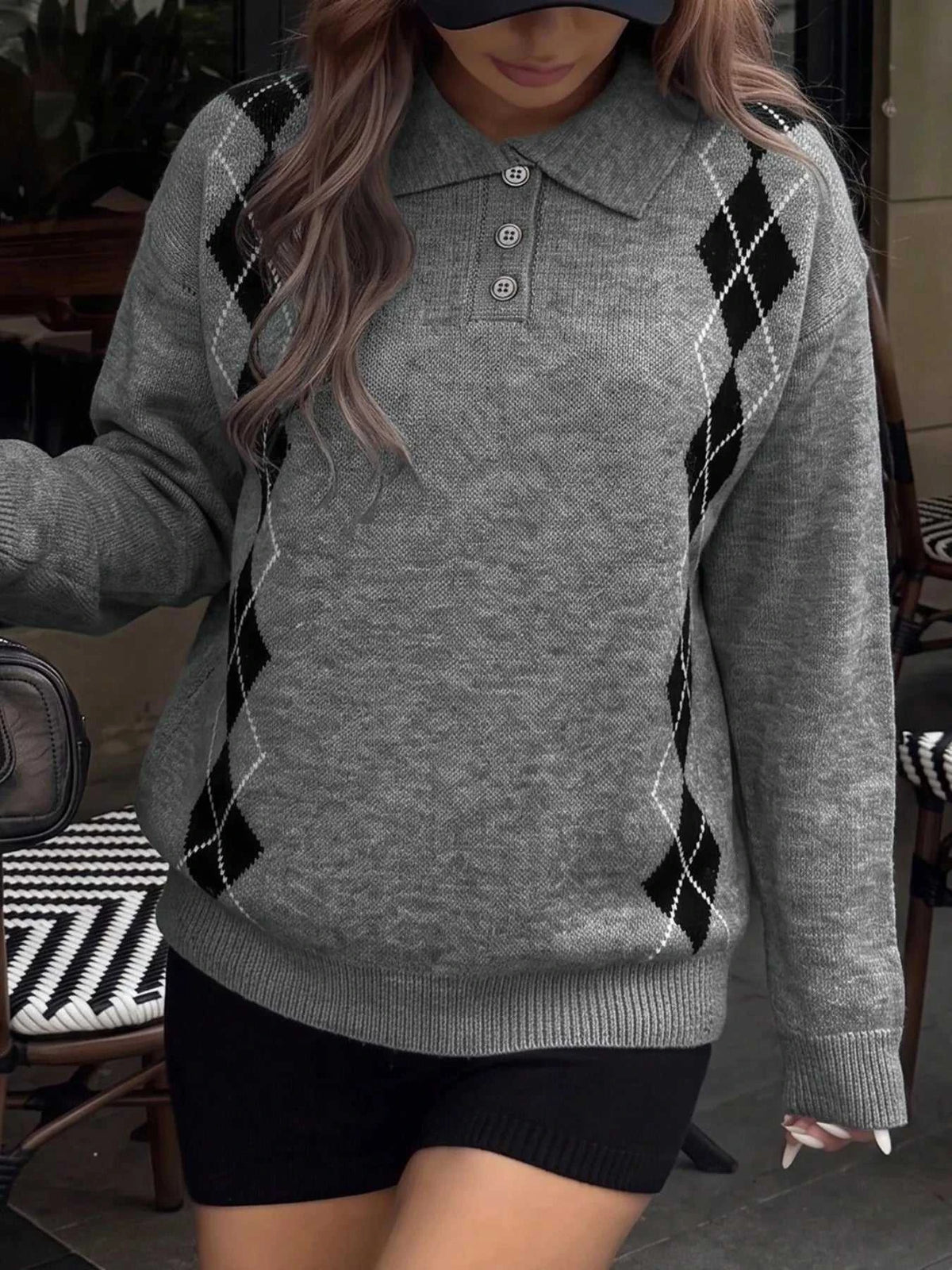 Argyle Patterned Polo Collar Sweater 100100781259890 43 Affordable Fashion Under $100 Jerry's Apparel 
