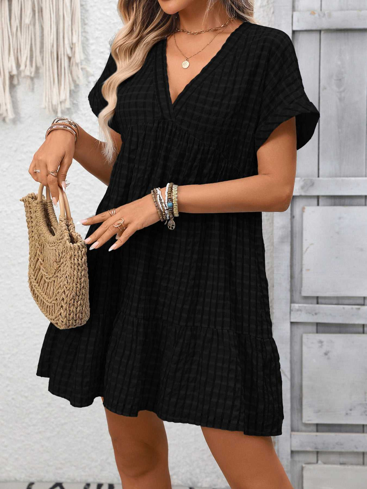 Plaid V-Neck Ruffle Hem Mini Dress 100100856082882 43 Affordable Fashion Under $100 Jerry's Apparel 