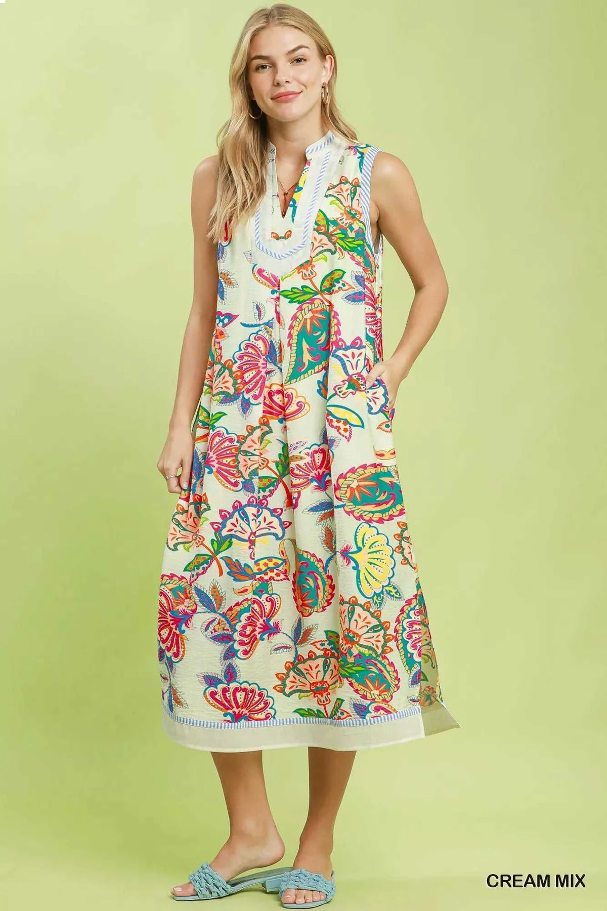 Umgee Paisley Floral Sleeveless Midi Dress 100100521521578 66 Affordable Fashion Under $100 Jerry's Apparel 