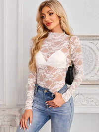 Mock Neck Long Sleeve Lace Sheer Top 100100861526419 16 Affordable Fashion Under $100 Jerry's Apparel 