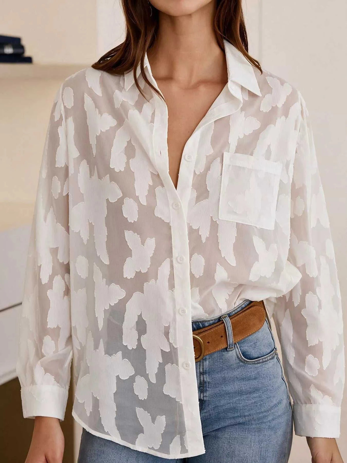 Sheer Button-Down Shirt 101001499536104 44 Affordable Fashion Under $100 Jerry's Apparel 