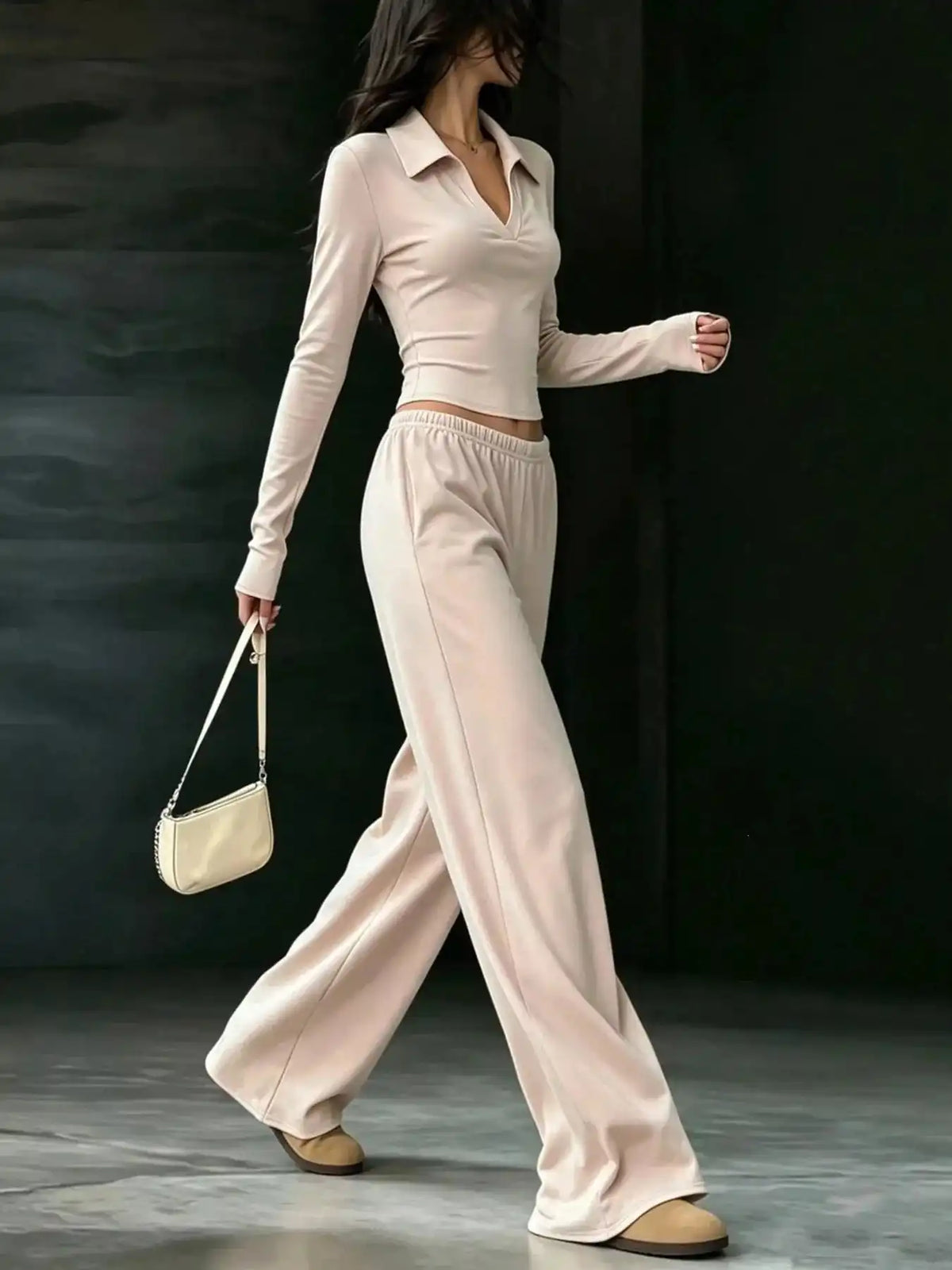 Long-Sleeve Polo Top and Wide-Leg Pants Set 101001218867188 53 Affordable Fashion Under $100 Jerry's Apparel 