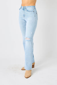 Full Size High Waist Distressed Straight Jeans