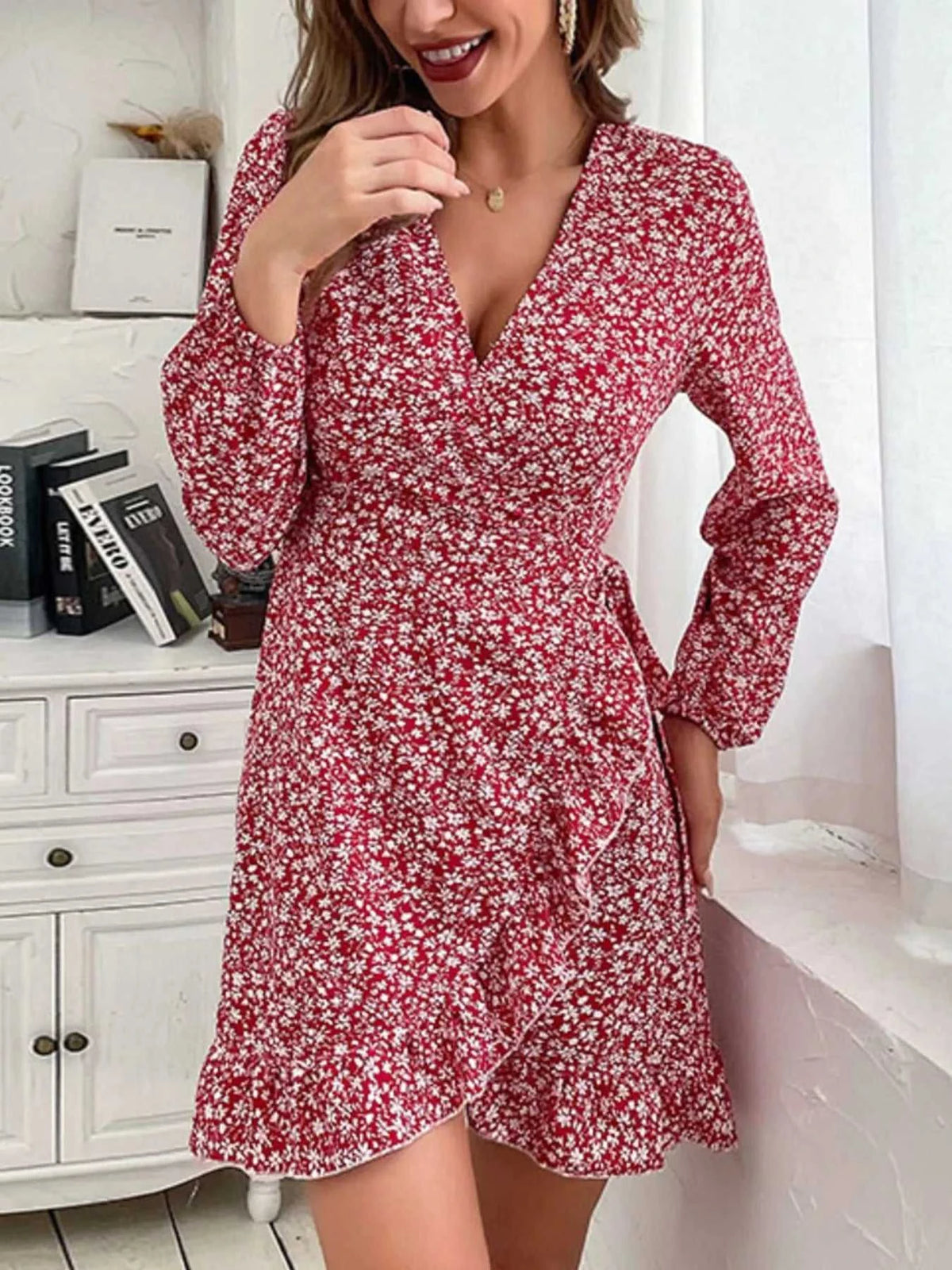 Floral Print Wrap Mini Dress 100100957505709 39 Gifts for Her Jerry's Apparel 