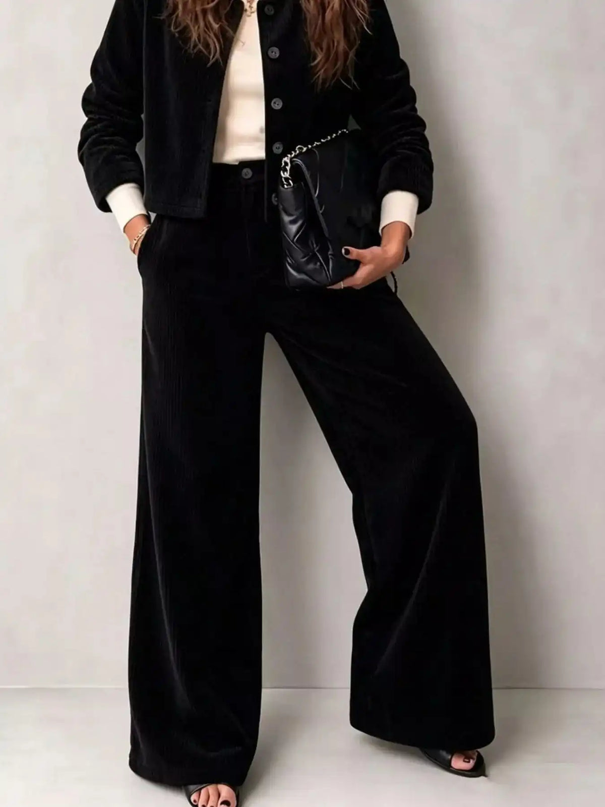 Full Size Corduroy Button-Down Jacket and Wide-Leg Pants Two-Piece Set Plus Size 101001217256067 73 Women's Pants Set Gifts for Her Jerry's Apparel 