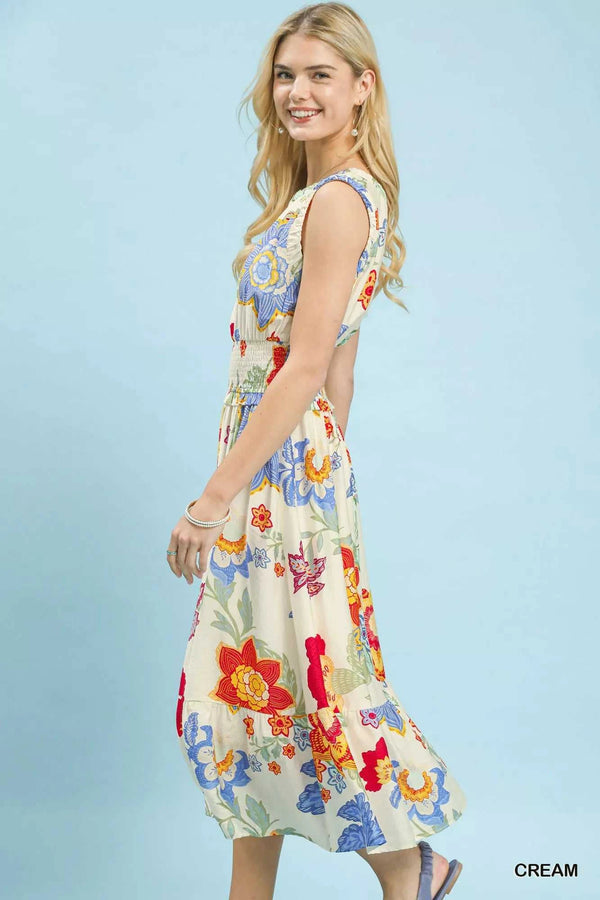 Umgee Floral Smocked Midi Dress 100100630381743 64 Affordable Fashion Under $100 Jerry's Apparel 