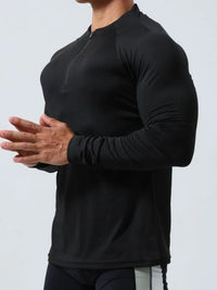 Men's Plus Size Quarter Zip Long Sleeve Top