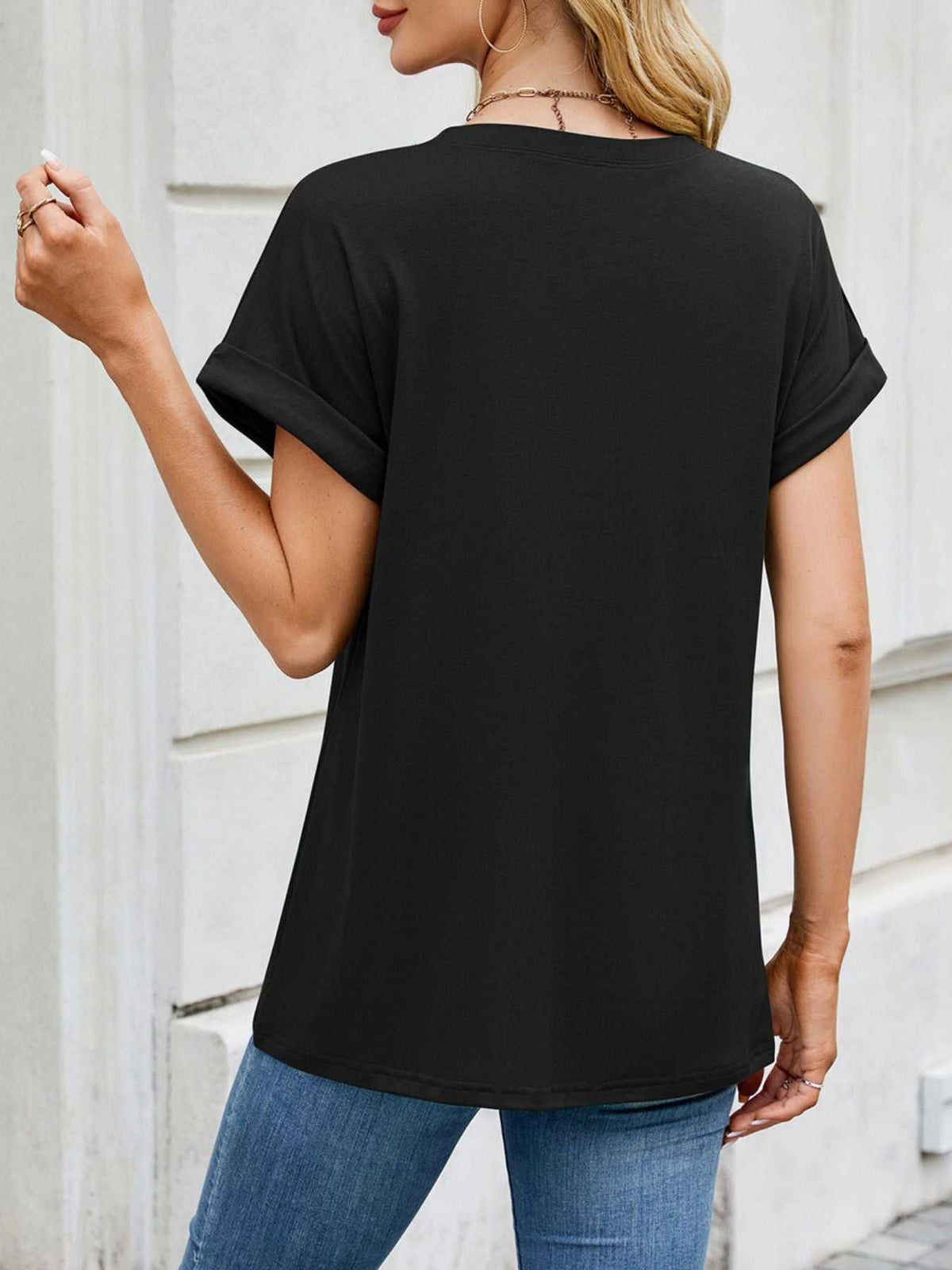 Casual Rolled Sleeve Solid Color T-Shirt 100100517201662 22 Affordable Fashion Under $100 Jerry's Apparel 