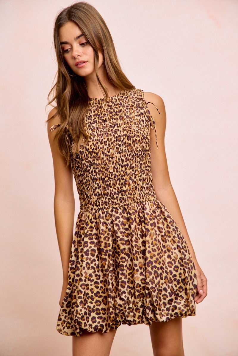 BiBi Leopard Bow Tie Attachable Puff Sleeves Dress 100100826881615 62 Affordable Fashion Under $100 Jerry's Apparel 