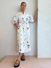 Printed Button Up Midi Shirt Dress