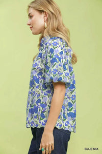 Umgee Floral Puff Sleeve Blouse with Scalloped Details 100100467791063 53 Affordable Fashion Under $100 Jerry's Apparel 