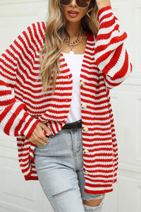 Angel Wings Striped Button Up Long Sleeve Cardigan