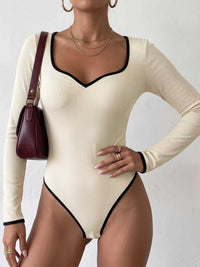 Ribbed Sweetheart Neckline Contrast Trim Long Sleeve Bodysuit 100100113781408 27 Affordable Fashion Under $100 Jerry's Apparel 