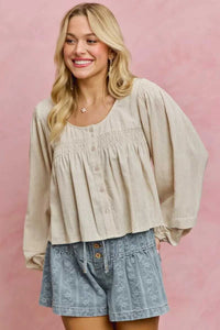 SO ME Linen Blend Woven Long Sleeve With Smocking Top 100100082081653 47 Gifts for Her Jerry's Apparel 
