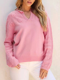 Textured Notched Long Sleeve Sweater 100100103191441 56 Affordable Fashion Under $100 Jerry's Apparel 