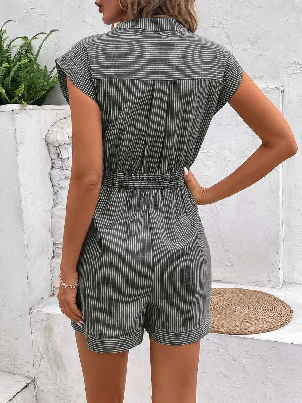 Perfee Striped Notched Tie Waist Romper 100100531531771 37 Affordable Fashion Under $100 Jerry's Apparel 