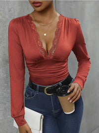 Perfee Lace Detail Plunge Long Sleeve Bodysuit 100100229596543 27 Affordable Fashion Under $100 Jerry's Apparel 