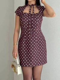 Full Size Polka Dot Tie-Neck Bodycon Mini Dress Plus Size 101001424400564 34 Gifts for Her Jerry's Apparel 