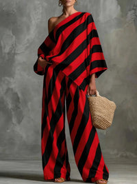 Full Size One-Shoulder Striped Top and Wide-Leg Pants Set Plus Size 100100587283863 37 Affordable Fashion Under $100 Jerry's Apparel 