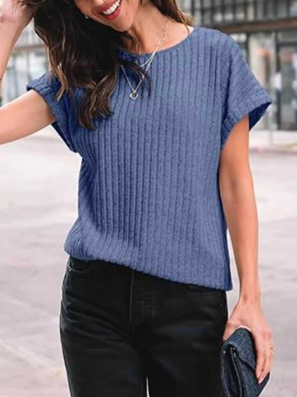 Casual Ribbed Knit Short Sleeve T-Shirt 100100691365915 25 Affordable Fashion Under $100 Jerry's Apparel 