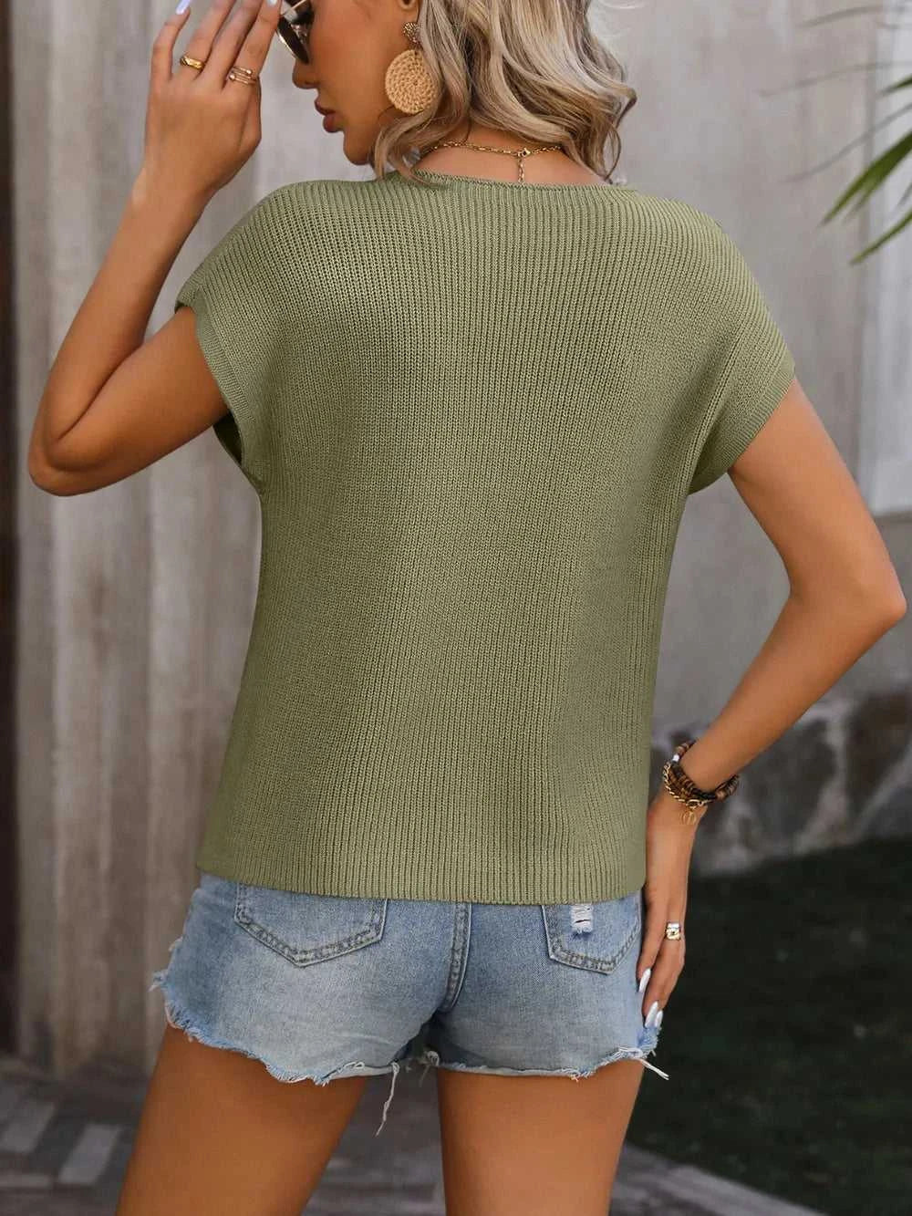 Mandy Pocketed Round Neck Cap Sleeve Sweater 100100381005252 32 Affordable Fashion Under $100 Jerry's Apparel 