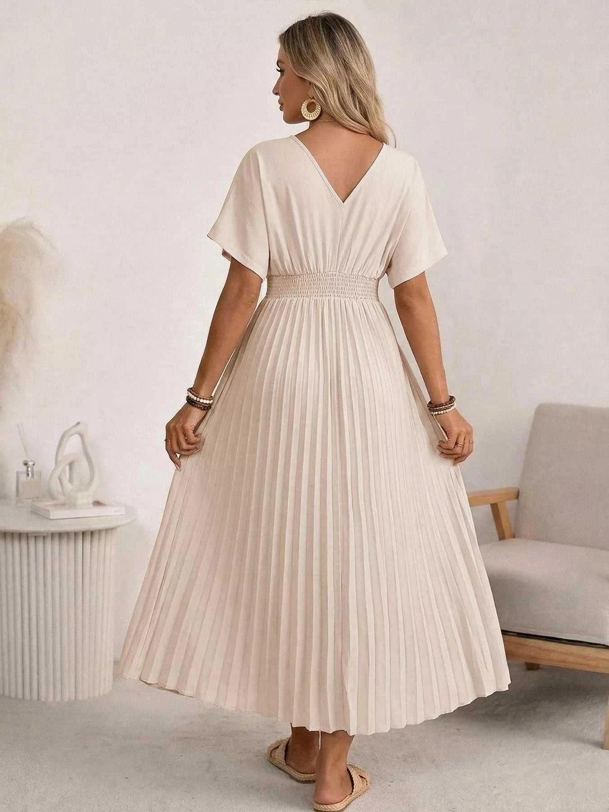 Pleated V-Neck Midi Dress 100100926207857 45 Affordable Fashion Under $100 Jerry's Apparel 