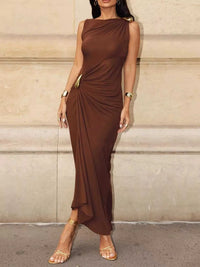Draped Sleeveless Bodycon Maxi Dress with Metal Decorative 100100688722473 34 Jerry's Apparel 