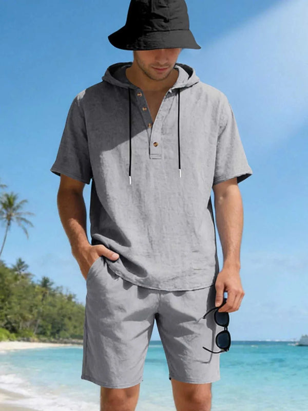 Men's Full Size Casual Short Sleeve Hooded Top & Shorts Set Plus Size