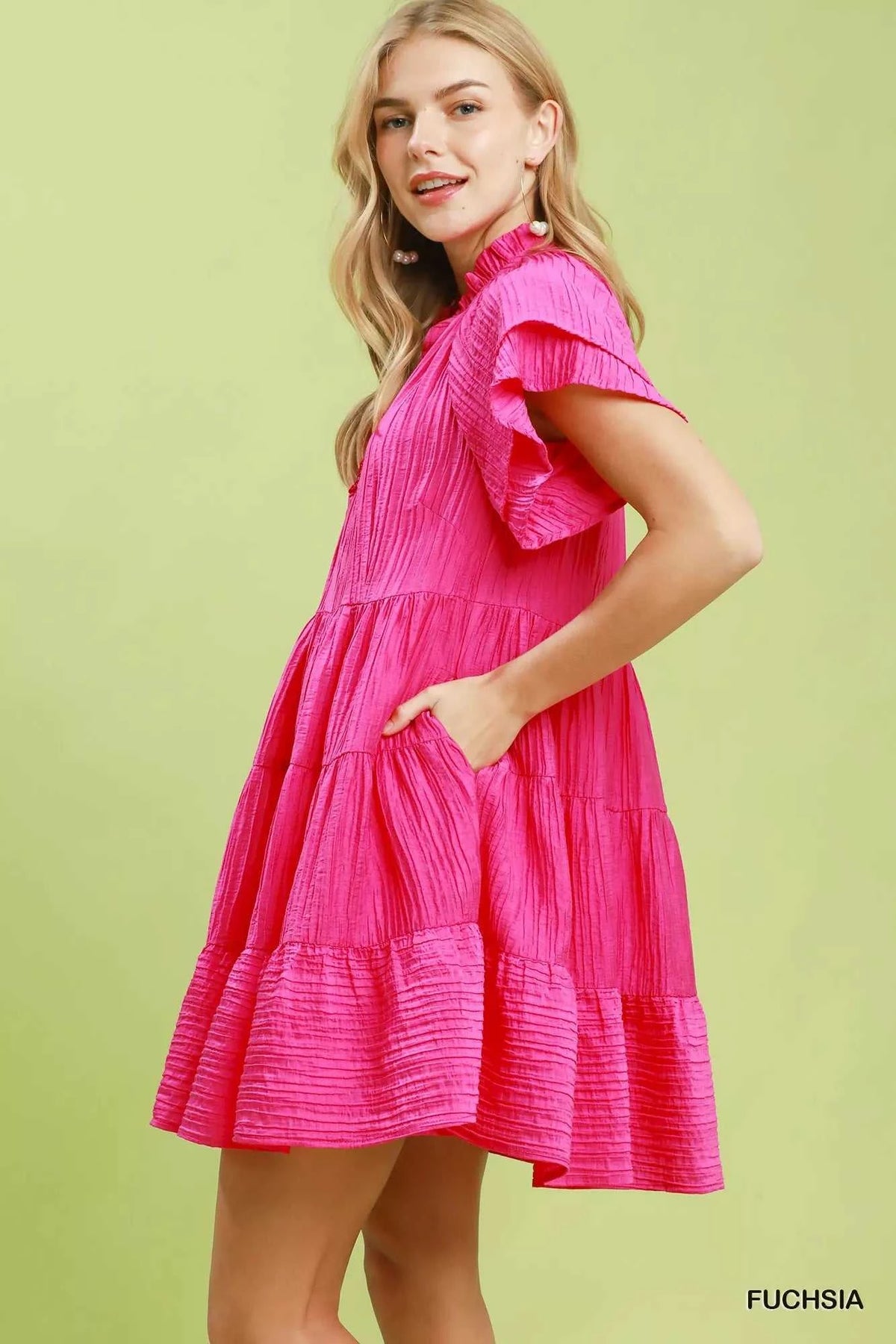 Umgee Tiered Ruffle Sleeve Textured Mini Dress 100100053881818 57 Affordable Fashion Under $100 Jerry's Apparel 