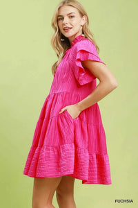 Umgee Tiered Ruffle Sleeve Textured Mini Dress 100100053881818 57 Affordable Fashion Under $100 Jerry's Apparel 