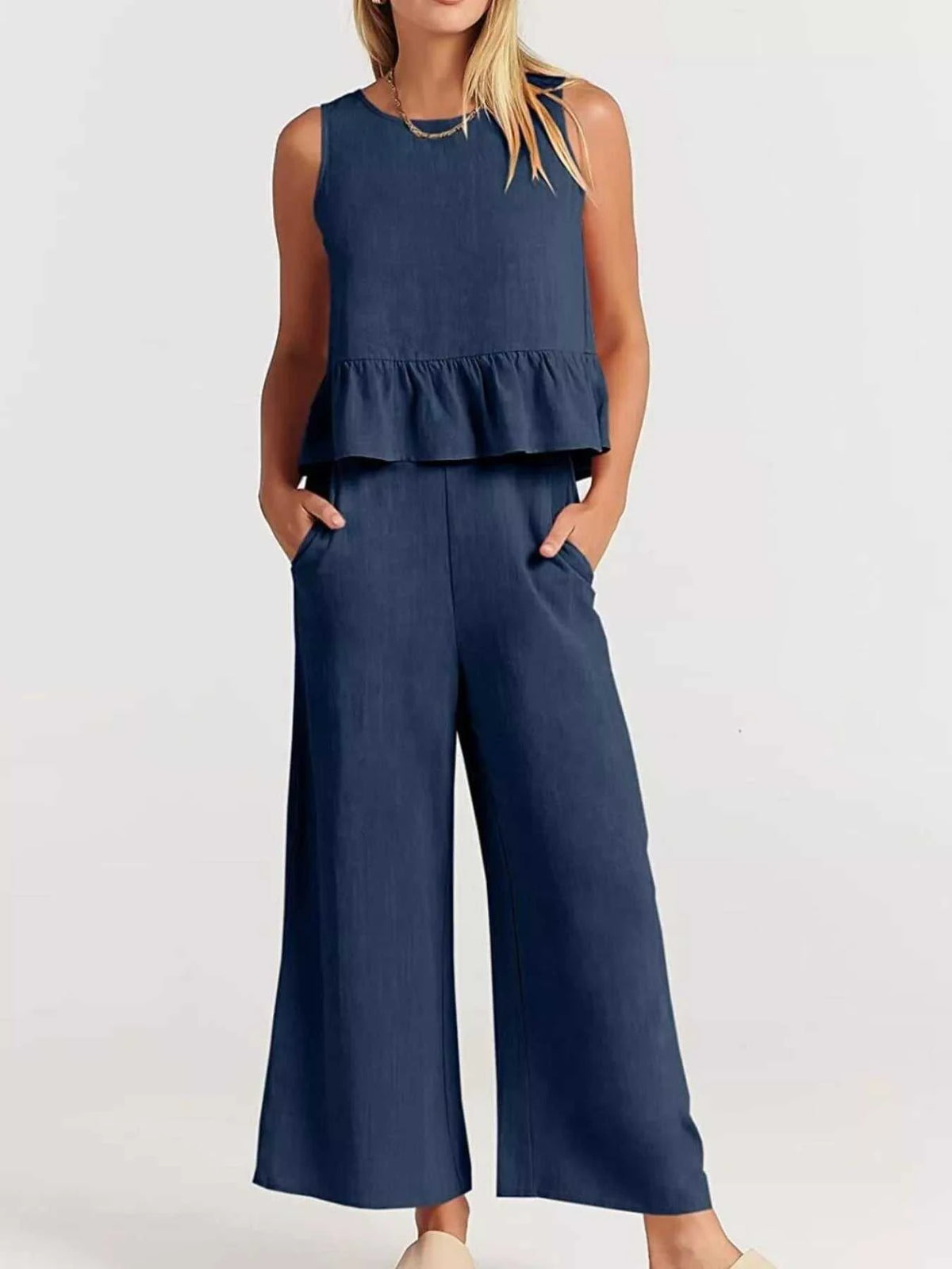 Full Size Ruffled Hem Sleeveless Top and Wide-Leg Pants Set Plus Size 100100048319818 31 Affordable Fashion Under $100 Jerry's Apparel 