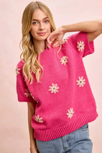 BiBi Flower Embroidered Short Sleeves Knit Top 100100347351968 47 Affordable Fashion Under $100 Jerry's Apparel 