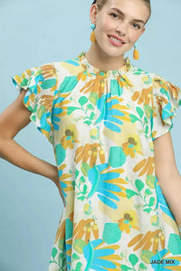 Umgee Ruffled Botanical Print Mini Dress 100100325941919 62 Gifts for Her Jerry's Apparel 