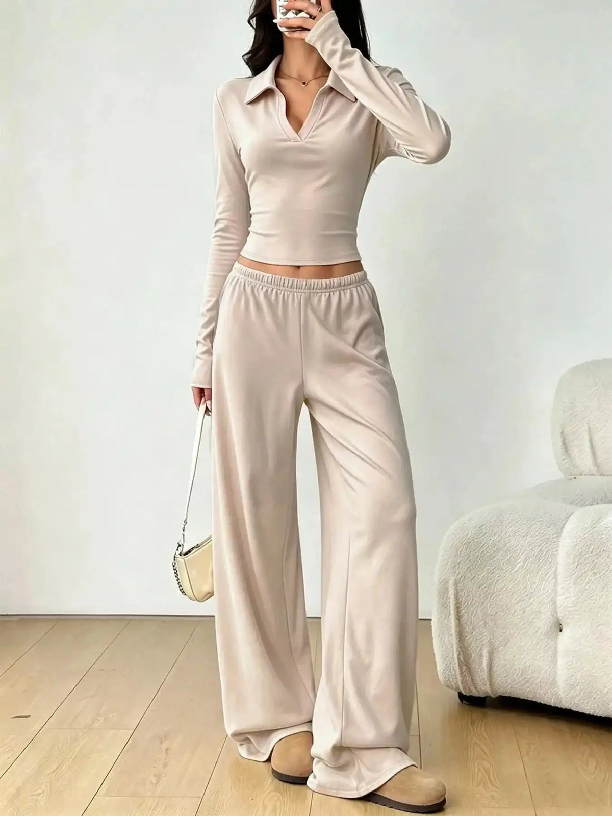 Long-Sleeve Polo Top and Wide-Leg Pants Set 101001218867188 53 Affordable Fashion Under $100 Jerry's Apparel 