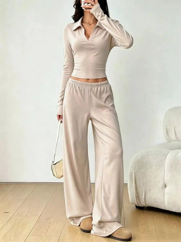 Long-Sleeve Polo Top and Wide-Leg Pants Set 101001218867188 53 Affordable Fashion Under $100 Jerry's Apparel 