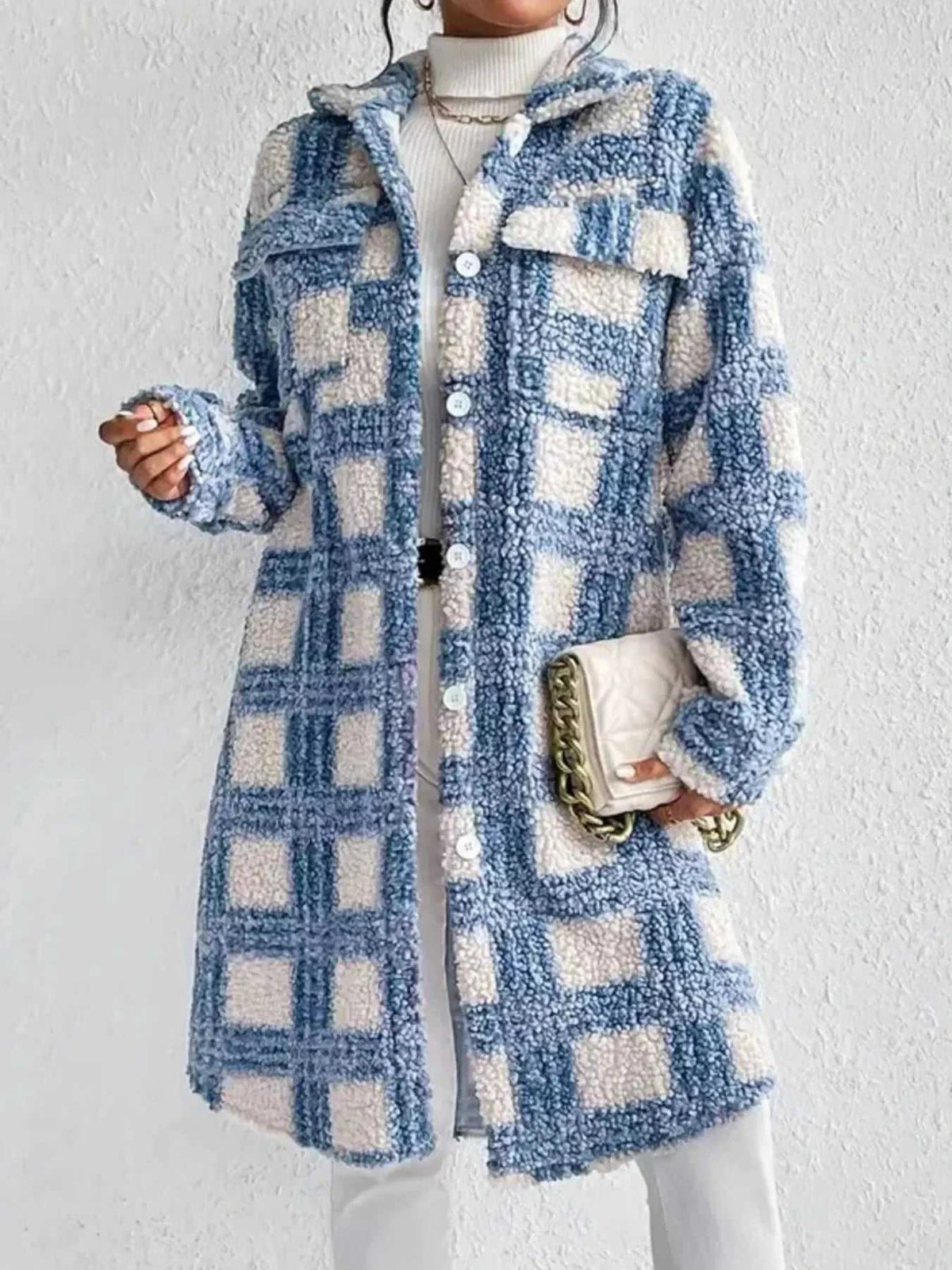 Plaid Button Up Long Sleeve Fleece Coat 100100779105304 53 Affordable Fashion Under $100 Jerry's Apparel 
