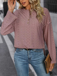 Perfee Eyelet Round Neck Long Sleeve Top 100100546611100 37 Affordable Fashion Under $100 Jerry's Apparel 
